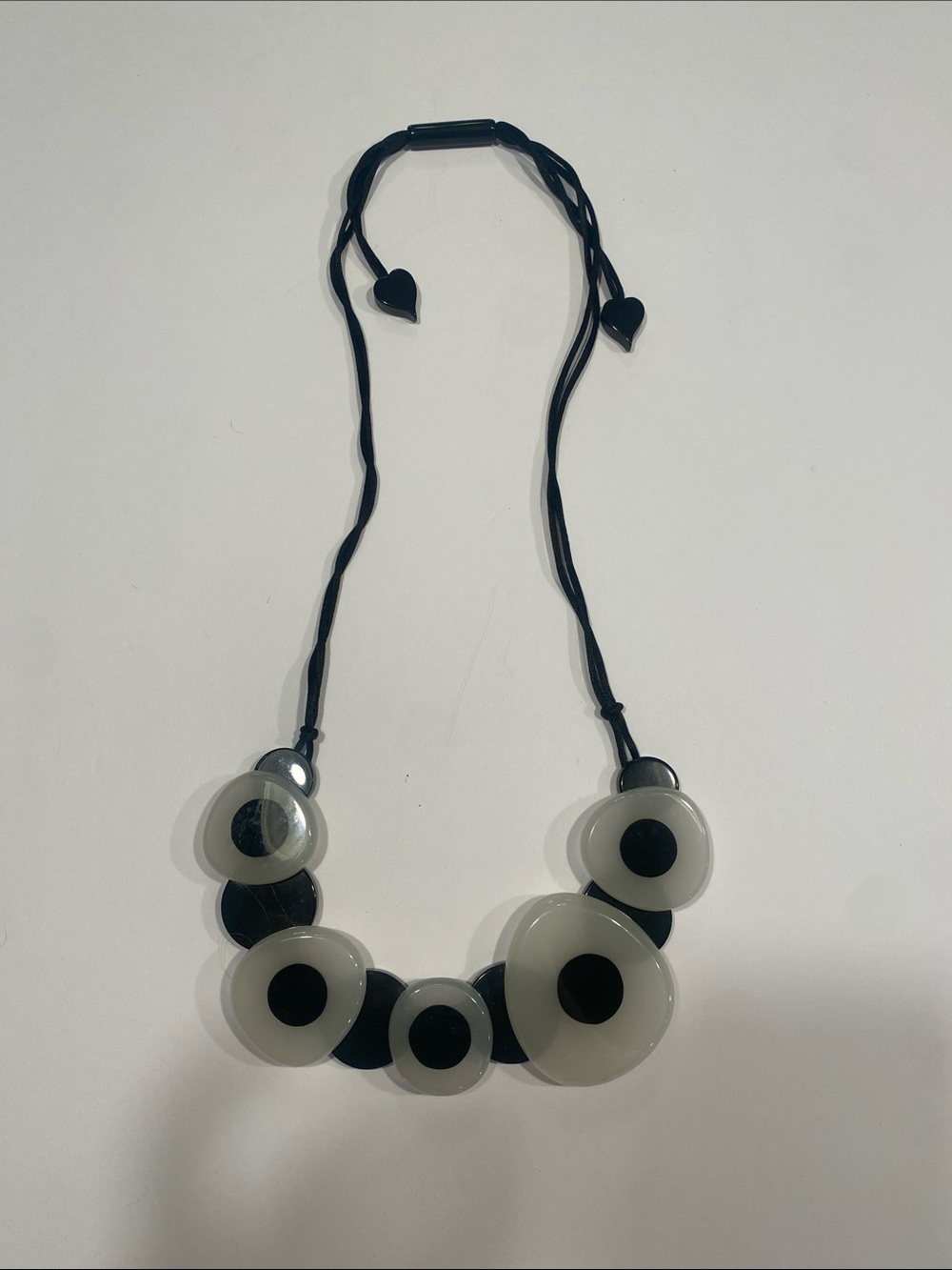 Statement Black and White Circular Pendant Necklace (fully adjustable) handmade.